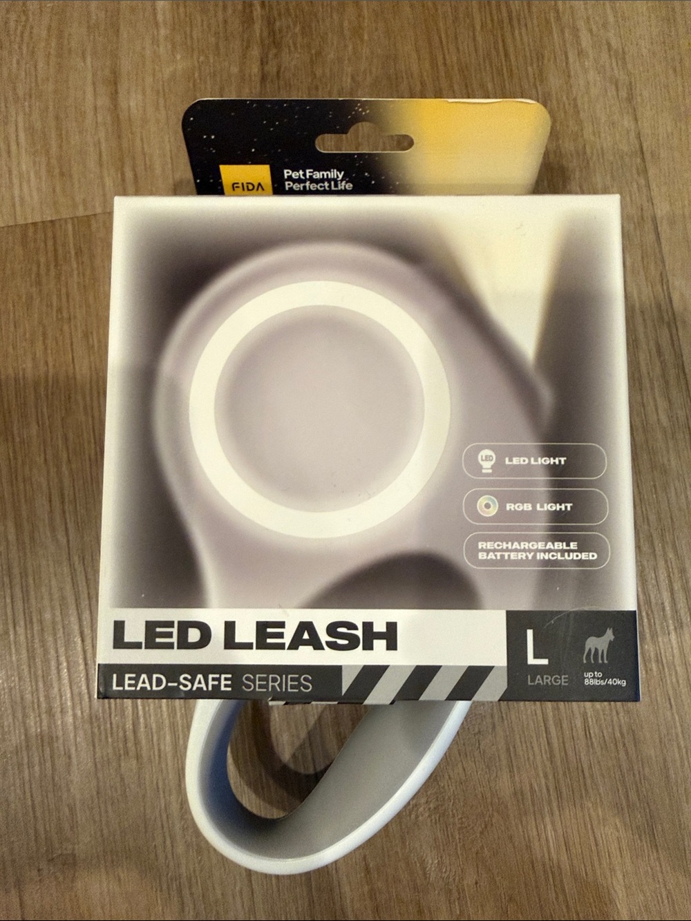 LED Leash Large – White Rechargeable LED Dog Leash